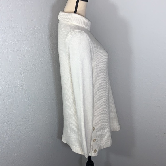 TALBOTS Pullover Sweater Boat Neck Cowl Button Side Hem Ivory size small - Picture 2 of 11